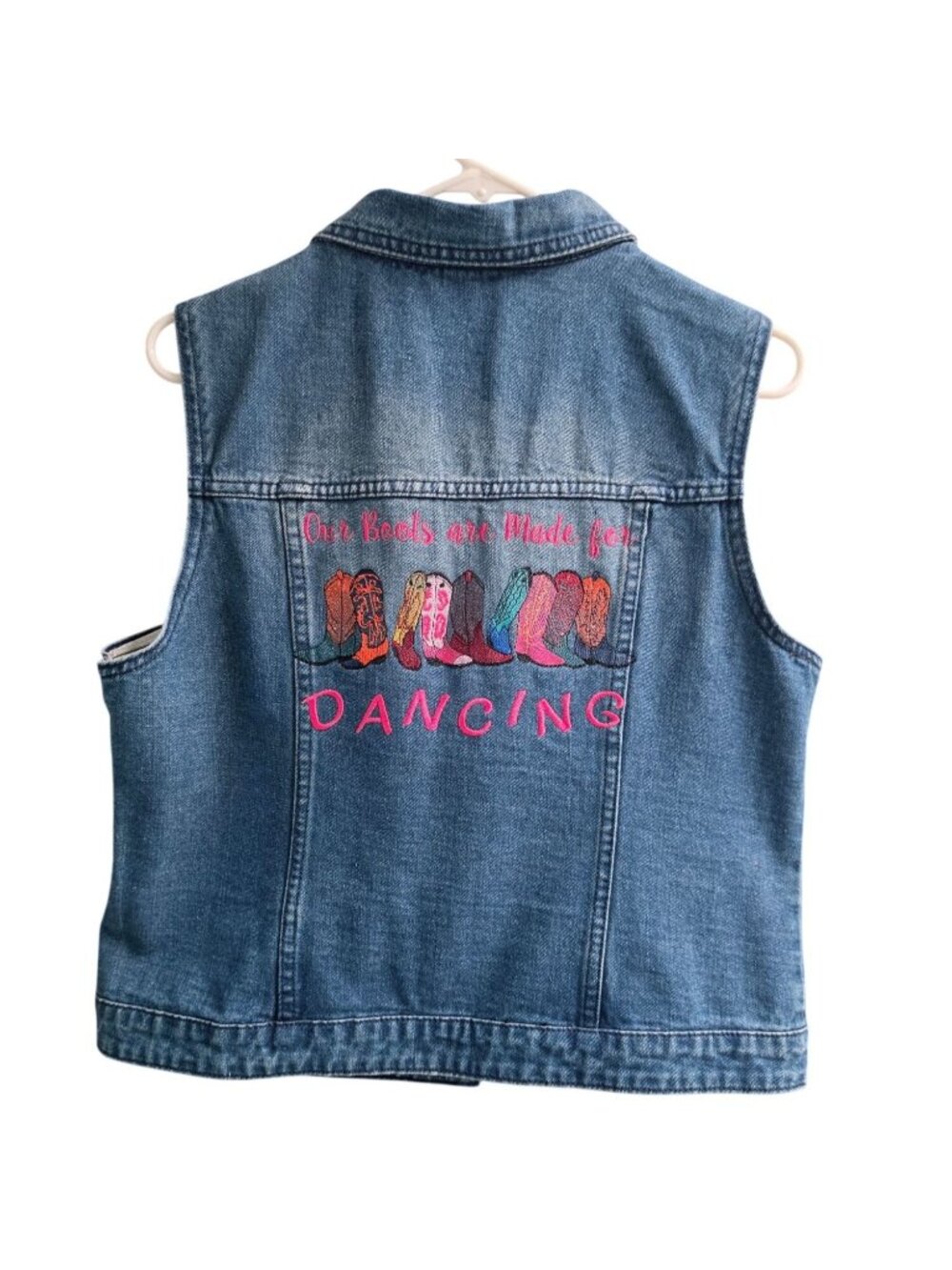 VTG 90s Western Cowgirl Embroidered Denim Vest L Cowboy Boots Country Concert